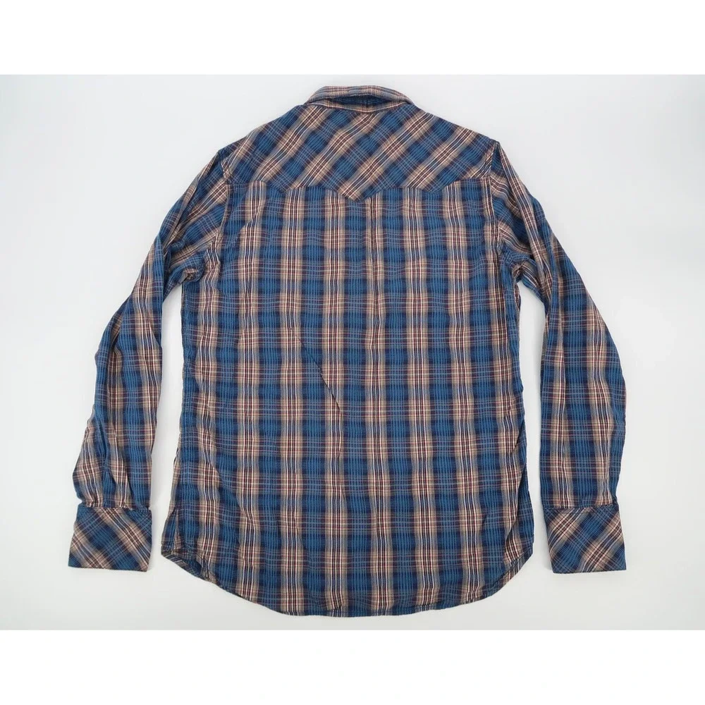 True Religion Men's XL‎ Western Pearl Snap Button Blue Plaid Long Sleeve Shirt